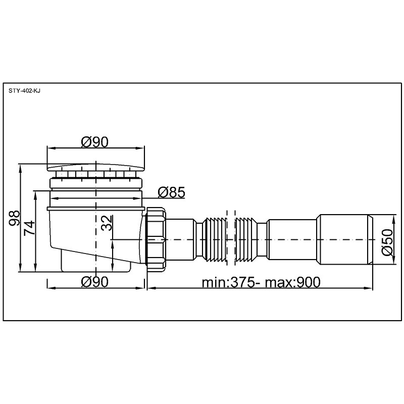STY-402-KJ - Vaničkový sifon -chróm pr.50mm +flexi dopojenie 40/50mm