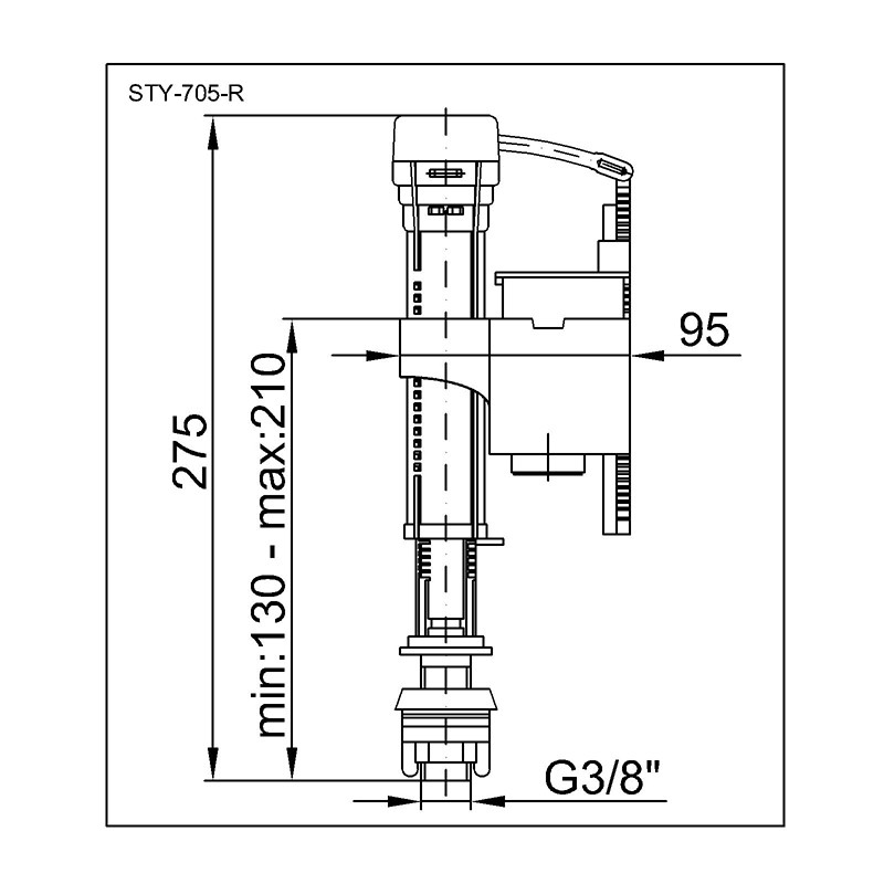 STY-705-R - Napúšťací ventil k WC nádržke, spodné pripojenie 3/8" kov..závit