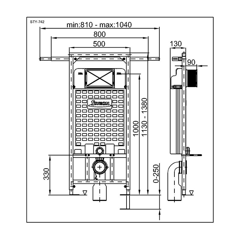 STY-742 - podomietková WC nádržka NIAGARA FIX PLUS, s konštrukciou+kotvenie do stien z boku
