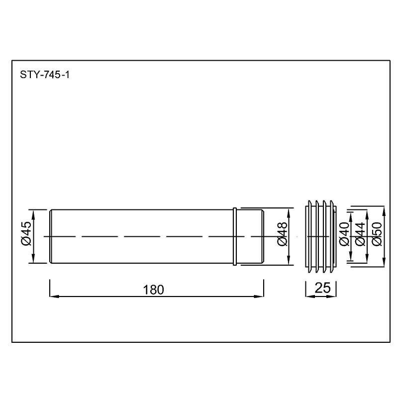 STY-745-1 - pr.45mm pripojovací trubka +gumové tesnenie v sete